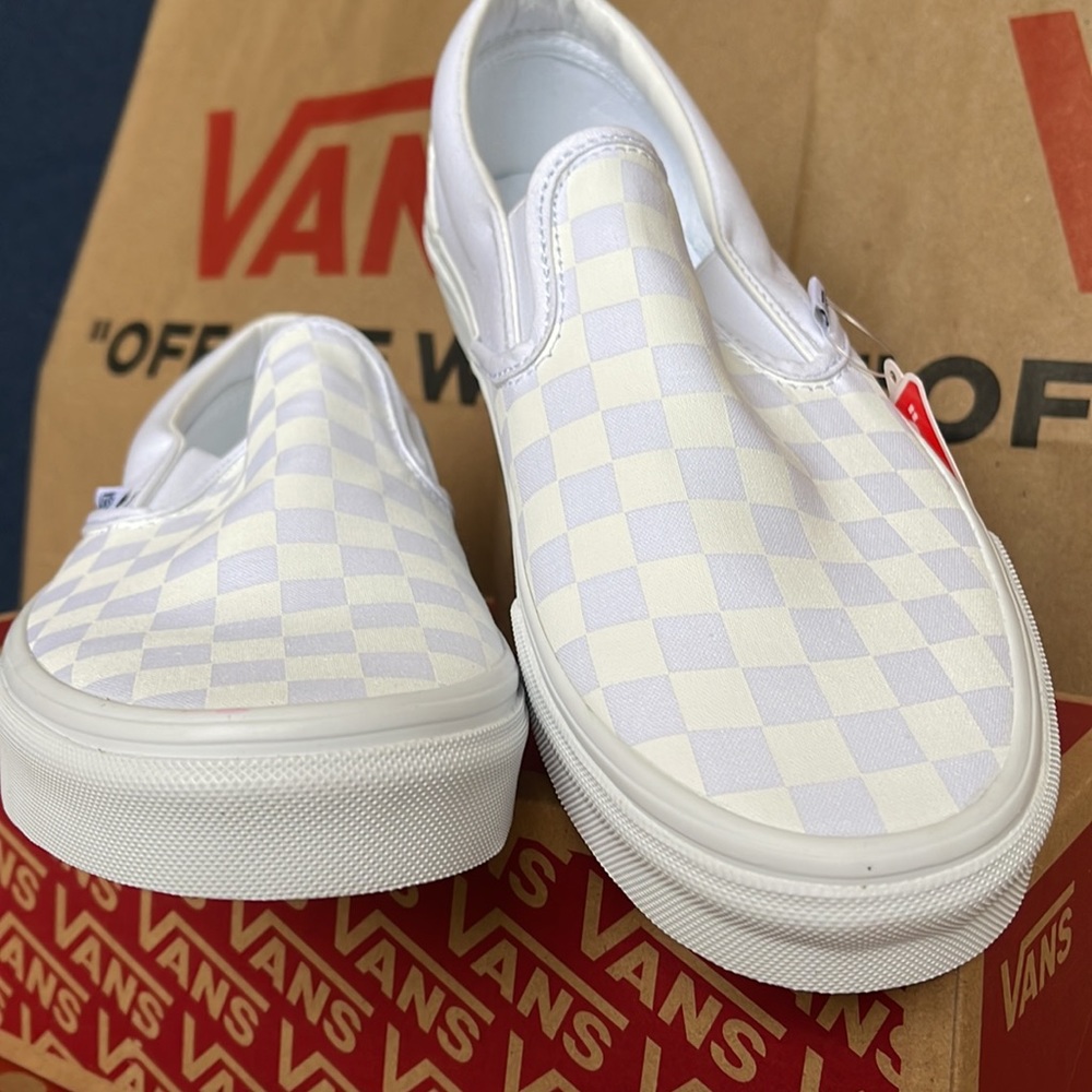 Vans Classic Men’s Slip On Checkerboard True White/ True White sneakers - Picture 9 of 16